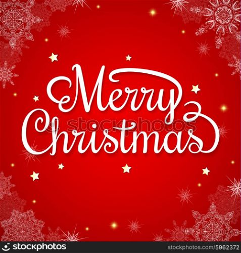 Decorative red Christmas background with greeting inscription and snowflakes