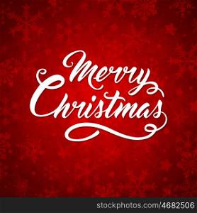 Decorative red Christmas background with greeting inscription. Merry Christmas lettering.