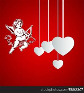 Decorative red vector background with Cupid for Valentine&rsquo;s day