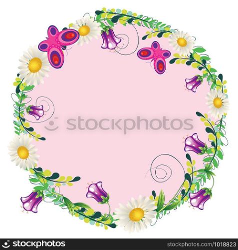 Decorative round frame design with colorful frame and leaves.