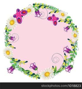 Decorative round frame design with colorful frame and leaves.