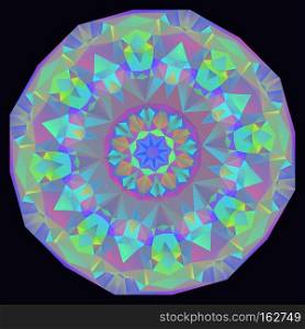 Decorative round iridescent background made of polygons.