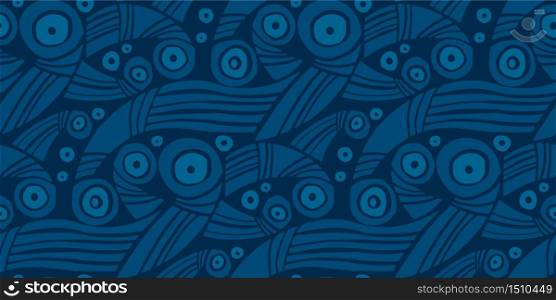 Decorative sea waves 60s style seamless pattern for background, fabric, textile, wrap, surface, web and print design. Retro vibes water rapport in blue hues.