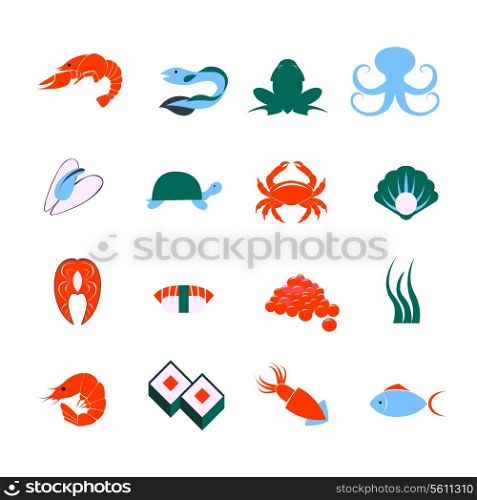 Decorative seafood squid lobster fish sushi pictograms and sea mollusks icons set flat abstract isolated vector illustration