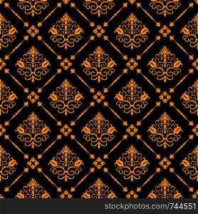 Decorative seamless floral pattern.Golden pattern on black background.. Seamless floral vector pattern. Golden and black.
