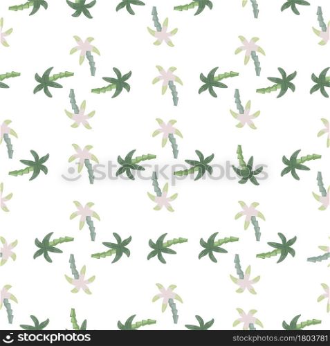 Decorative seamless floral pattern with palm tree shapes. Isolated nature backdrop in geometric style. Designed for fabric design, textile print, wrapping, cover. Vector illustration.. Decorative seamless floral pattern with palm tree shapes. Isolated nature backdrop in geometric style.