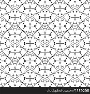 Decorative seamless geometric pattern in Japanese style Kumiko.Black and white silhouette lines.For design template,textile,lattice,fabric,wrapping paper,laser cutting and engraving.Hexagon grid.. Seamless traditional Japanese geometric ornament .Black and white.