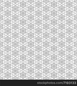 Decorative seamless geometric pattern in Japanese style Kumiko.Black and white silhouette lines.For design template,textile,lattice,fabric,wrapping paper,laser cutting and engraving.Hexagon grid.. Seamless traditional Japanese geometric ornament .Black and white.