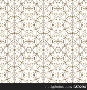 Decorative seamless geometric pattern in Japanese style Kumiko .Gold silhouette lines.For design template,textile,lattice,fabric,wrapping paper,laser cutting and engraving.Hexagon grid.. Seamless geometric pattern based on japanese ornament kumiko .