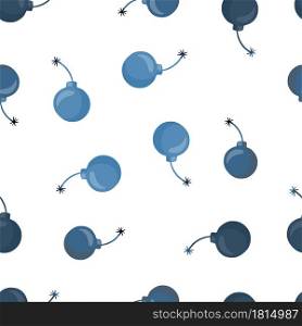 Decorative seamless isolated pattern in comic style with random blue bombs shapes. White background. Perfect for fabric design, textile print, wrapping, cover. Vector illustration.. Decorative seamless isolated pattern in comic style with random blue bombs shapes. White background.