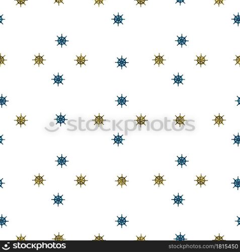 Decorative seamless marine pattern with little ship wheel silhouettes in geometric style. White background. Designed for fabric design, textile print, wrapping, cover. Vector illustration.. Decorative seamless marine pattern with little ship wheel silhouettes in geometric style. White background.