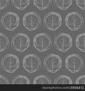 Decorative seamless pattern drawings of circles. Grey trees on a dark background. Vintage Vector ornament&#xA;