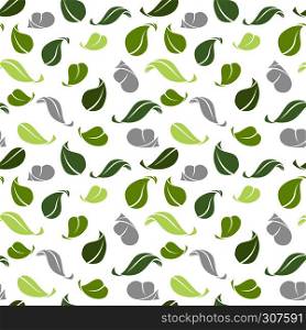 Decorative seamless pattern. Green leaves. Vector pattern with fall leaf, illustration of green curve leaf. Decorative seamless pattern. Green leaves. Vector illustration
