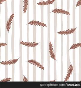 Decorative seamless pattern with beige random ear of wheat silhouettes. Grey striped background. Perfect for fabric design, textile print, wrapping, cover. Vector illustration.. Decorative seamless pattern with beige random ear of wheat silhouettes. Grey striped background.
