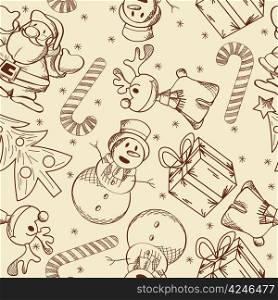 Decorative seamless pattern with Christmas doodles.