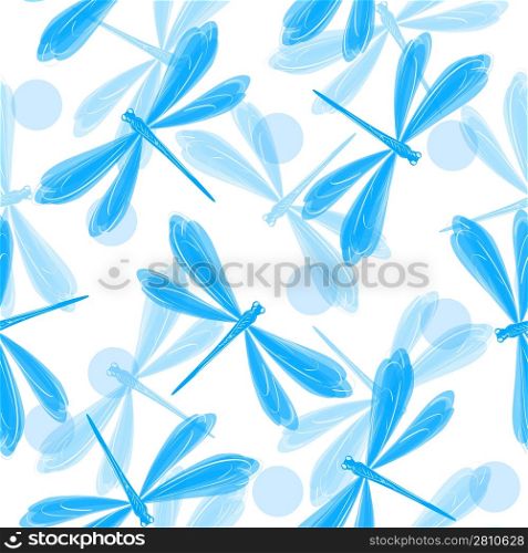 Decorative seamless pattern with cute blue dragonflies