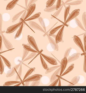 Decorative seamless pattern with cute brown dragonflies