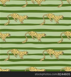 Decorative seamless pattern with doodle cute leopard. Hand drawn cheetah endless wallpaper. Wild animals background. Design for fabric, textile, wrapping, illustration. Decorative seamless pattern with doodle cute leopard. Hand drawn cheetah endless wallpaper.