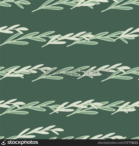 Decorative seamless pattern with doodle floral leaves branches ornament. Green background. Designed for fabric design, textile print, wrapping, cover. Vector illustration.. Decorative seamless pattern with doodle floral leaves branches ornament. Green background.