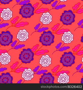 Decorative seamless pattern with doodle folk flowers ornament. Abstract doodle floral wallpaper. Great for fabric design, textile print, wrapping, cover. Vector illustration.. Decorative seamless pattern with doodle folk flowers ornament.