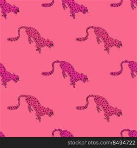 Decorative seamless pattern with doodlecute leopard. Hand drawn cheetah endless wallpaper. Wild animals background. Design for fabric, textile, wrapping, illustration. Decorative seamless pattern with doodlecute leopard. Hand drawn cheetah endless wallpaper.