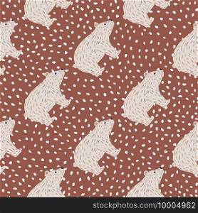 Decorative seamless pattern with grey polar bear silhouettes ornament. Brown dotted background. Perfect for fabric design, textile print, wrapping, cover. Vector illustration.. Decorative seamless pattern with grey polar bear silhouettes ornament. Brown dotted background.