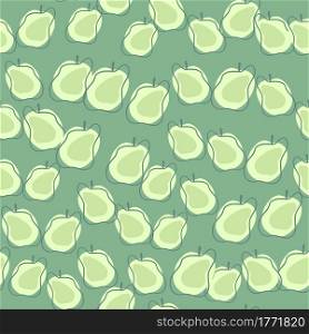 Decorative seamless pattern with little green apple fruit print. Green background. Doodle simple style. Perfect for fabric design, textile print, wrapping, cover. Vector illustration.. Decorative seamless pattern with little green apple fruit print. Green background. Doodle simple style.