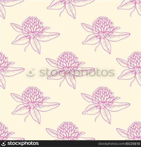 Decorative seamless pattern with pink clover flowers