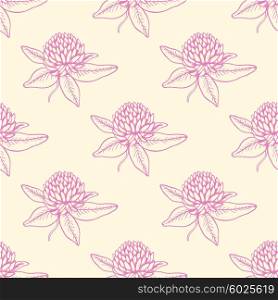 Decorative seamless pattern with pink clover flowers