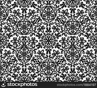 Decorative Seamless Vector Damask Pattern with Stylized Leaves. Black and White.. Decorative Seamless Vector Damask Pattern