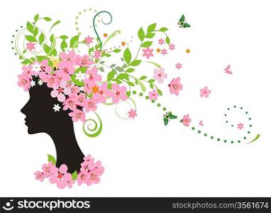Decorative silhouette of woman with flowers