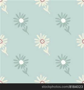 Decorative simple chamomile flower seamless pattern. Simple floral endless background. Stylized design for fabric, textile print, wrapping, cover. Vector illustration. Decorative simple chamomile flower seamless pattern. Simple floral endless background.