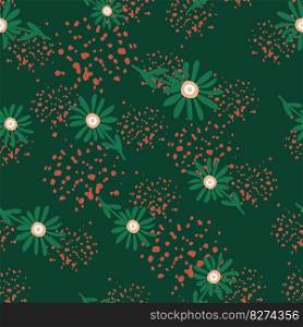 Decorative simple chamomile flower seamless pattern. Simple floral endless background. Stylized design for fabric, textile print, wrapping, cover. Vector illustration. Decorative simple chamomile flower seamless pattern. Simple floral endless background.