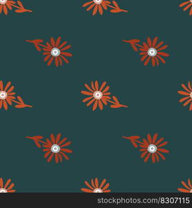 Decorative simple chamomile flower seamless pattern. Simple floral endless background. Stylized design for fabric, textile print, wrapping, cover. Vector illustration. Decorative simple chamomile flower seamless pattern. Simple floral endless background.