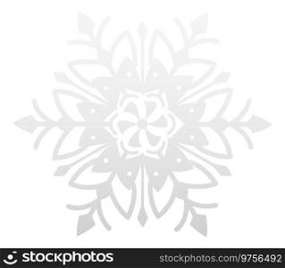 Decorative snowlake. Frozen round ornament. Silver snow isolated on white background. Decorative snowlake. Frozen round ornament. Silver snow