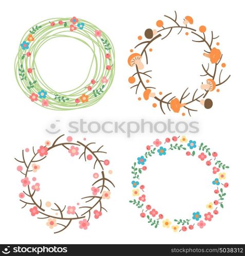 Decorative spring, autumn, summer wreaths. Seasonal concepts framework.. Decorative spring, autumn, summer wreaths. Seasonal concepts framework Vector illustration