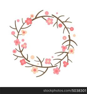 Decorative spring wreath. Frame from blooming branches of sakura and cherry.. Decorative spring wreath. Frame from blooming branches of sakura and cherry. Vector illustration