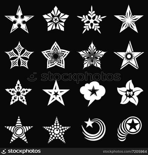 Decorative stars icons set vector white isolated on grey background . Decorative stars icons set grey vector