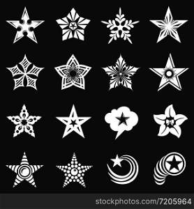 Decorative stars icons set vector white isolated on grey background . Decorative stars icons set grey vector