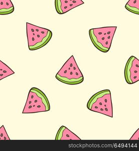 Decorative summer seamless pattern with watermelon. Hand drawn vector background. Seamless pattern with watermelon