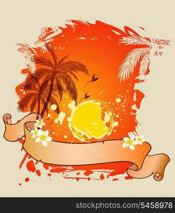 Decorative summer vector background with palms and sun