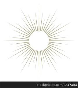 Decorative sun beam logo. Golden light rays isolated on white background. Decorative sun beam logo. Golden light rays