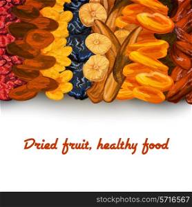 Decorative sun dried healthy diet fruit background banner print with dates apricots raisins and cherries vector illustration