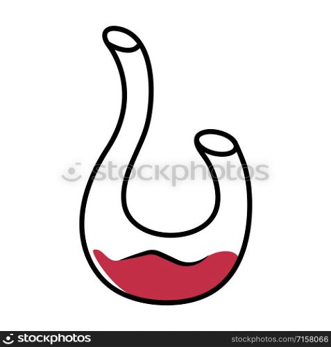 Decorative swan decanter red color icon. Wine service. Alcohol beverage. Aperitif drink. Party, holiday, celebration. Bar, restaurant, winery glassware, tableware. Isolated vector illustration