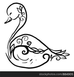 Decorative swan sketch, illustration, vector on white background.