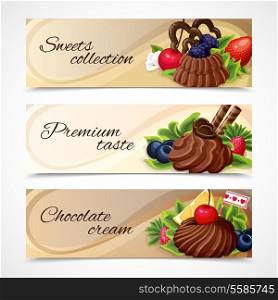 Decorative sweet desserts horizontal banners premium taste collection vector illustration