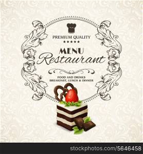 Decorative sweets dessert restaurant menu with sponge cake vector illustration