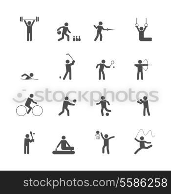 Decorative swimming boxing weihgtlifting sport symbols internet icons set silhouette graphic isolated vector illustration