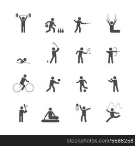 Decorative swimming boxing weihgtlifting sport symbols internet icons set silhouette graphic isolated vector illustration