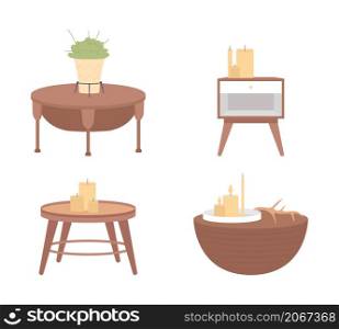 Decorative table semi flat color vector item set. Realistic object on white. Scandinavian furniture isolated modern cartoon style illustration for graphic design and animation collection. Decorative table semi flat color vector item set